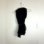 belle du jour Black Drape Vest Top S Boho Knit Sleeveless Open Belted Ruffle Hem Photo 5