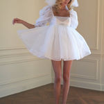 Selkie Ivory Puff Dress XS White Organza Mini Fairy Whimsical Bride Coquette Photo 0