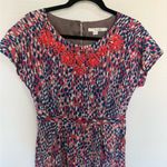 BODEN Cara Dress Blue/Coral/Gray Size 6 Embellished Stones Collar Dolman Sleeves Red Photo 4