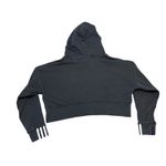 Adidas  Cropped Hoodie Womens Black 3 Stripe Logo‎ Sweatshirt Pullover Photo 3