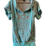 Vintage blue terry cloth hoodie medium short sleeve long Y2K gray 90s aqua Blue Photo 0