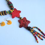 Colorful Wood Bead Necklace Set Red Photo 2