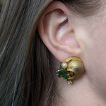 Vintage 50's Jade Clip On Earrings Gold Plated Faux Pearl Genuine Green Jewelry Photo 4