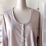 ANGL Taupe Henley Half Button Up Scoop Neck Long Sleeve Top Photo 3