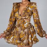 Glamaker Dark Romance Exotic Floral Snake Print Mini Dress Size Small Brown Photo 0