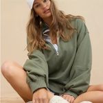 Aerie Sun’s Out Oversized Quarter Zip Sweatshirt Olive Green Size XS Photo 0