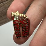 Laurel Burch Jungle Cat Signed Red & White Enamel Gold Tone Stud Earrings Photo 4