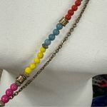 Colorful Plastic Bead & Gold Tone Two Chain Necklace Yellow Photo 3