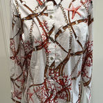Susan Graver  Bridle Coral Starfish Printed Button Up Shirt Artsy Equestrian Photo 0