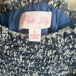 Pink Lily  Blue and White Floral Smocked Long Sleeve Mini Dress Women’s Large Photo 3