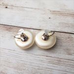 Trifari Vintage Screw On Earrings - Cream Pearlescent Circle Photo 2
