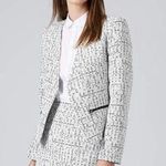 Topshop White & Black Tweed Open Front Zipper Pocket Blazer Jacket Photo 2