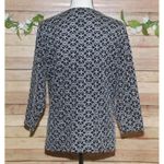 Josephine Chaus Blouse Size XL Black White Embroidered Floral 3/4Sleeve V-Neck Photo 5