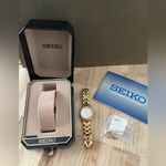 Seiko  Diamond Ladies Watch Vintage Gold-Tone Bracelet White Dial Date Window Photo 1