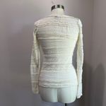 EXPRESS Women's Ivory Long Sleeve V Neck Textured Semi Sheer Lace Top Size XS Photo 2