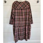 ZARA  Tan Brown Red Check Plaid Oversized Midi Dress - Pockets Roll Tab Sleeves L Photo 4