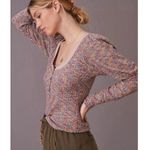 Anthropologie Puff Sleeve Knit Henley Top Women's M Boat Neck Romantic Prairie Photo 2