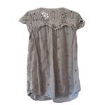 Johnny Was  Marietta Gray Eyelet Lace Flutter Sleeve Embroidered Tunic Top Size S Photo 4