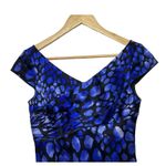 Kay Unger Blue Animal Print Cap Sleeve Cross Bodice Satin Dress Women's Size 2 Photo 1