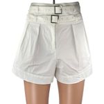 Intermix  Womens White Pleated High Waisted Belted Wide Leg Mini Shorts Size 0 Photo 0