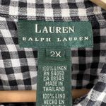 Lauren Ralph Lauren Womens 2X Black White Gingham Linen Snap Front Roll Tab Photo 4