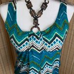 Heart soul | Green Stretch Knit Boho/ Wood Beaded Ties Around The Neck Top Photo 1