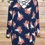 Justify Blue Longhorn Skull Flowers Floral Top Blouse Size 3X Stretch 3/4 Sleeve Photo 0
