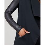 Spanx Faux Leather Drape Front Jacket Very Black Edgy Motorcycle Gothic Coat L Photo 3