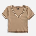 SheIn V-Neck Rib-Knit Beige Tee Photo 1