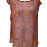 NWT Carolina Store Orange, Blue & Pink Print Sheer Sleeveless Blouse Size 12 Orange Photo 0