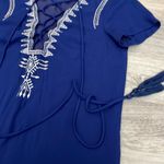 Lulu's Navy Blue with White Embroidered Design Tassel Tie Front Dress Size XS Photo 7