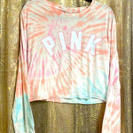 PINK - Victoria's Secret  long sleeve tie dye pink/orange/blue logo cropped shirt, S Photo 0