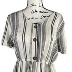 MINE Women's Striped Button Front Mini Dress L Short Sleeve Elastic Waist Black Size L Photo 1