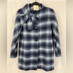 Kate Spade  Dorothy Blue Check/Plaid Wool Blend Coat With‎ Bow Accent Photo 1