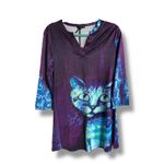Lily by Firmiana Womens Tunic Dress Sz M Purple Blue‎ Cat Kitten V Photo 1
