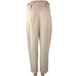 ZARA  Cream Beige Pleated Cuffed Tapered Leg Paperbag Crop Ankle Trousers Pants M Photo 2