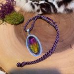 Handmade Bi-Color Tourmaline pendant on purple silk cord Photo 1