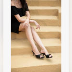 NEW Mules Heeled Sandals Vegan Leather High 3.5in Heels Pointed Peep Toe 7 Black Photo 5