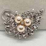Vintage Sparkle Bridal Wedding Pearls Cluster Rhinestone White Brooch Pin Photo 0