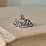 Boutique Heart Crown Silver Rhinestone Ring Sparkle Glam Promise Girlhood Star Princess Jewelry Photo 0