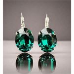 Handcrafted emerald green earrings with Swarovski crystal Silver Photo 2