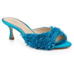 Badgley Mischka Badgley Mischa  Blue Satin Slip-on Kitten Heel Sandals(Size 5) Photo 3