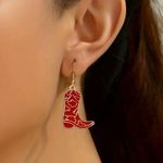 Western Red/Gold Cowboy Boot Drop Earrings Photo 1
