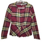 Hem & Thread Fringe Plaid wool zip peplum Jacket red green size medium Photo 0