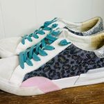 Dolce Vita Zina Sneaker Women's 6.5 Leopard Splash Fabric Silver Shimmer Glitter White Photo 2