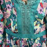 Matilda Jane  Women's Floral Print Long Sleeve Blouse Lace‎ Trim Peasant V Neck L Photo 4
