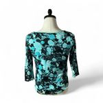 Dress Barn Y2K Floral Lace Top Black Turquoise 3/4 Sleeve Scoop Neck Blouse Large Photo 1