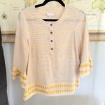 J Jill Pastel Striped 3/4 Flutter Sleeve Boho Organic Cotton Blouse XS Yellow Photo 0