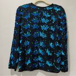 Laurence Kazar VTG  SEQUIN Beaded EVENING SILK JACKET Women's S Blue Black. Photo 4