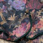 Vintage Cachet Collarless Tapestry Jacket Black Floral Scalloped Button Up Top Size XS Photo 8